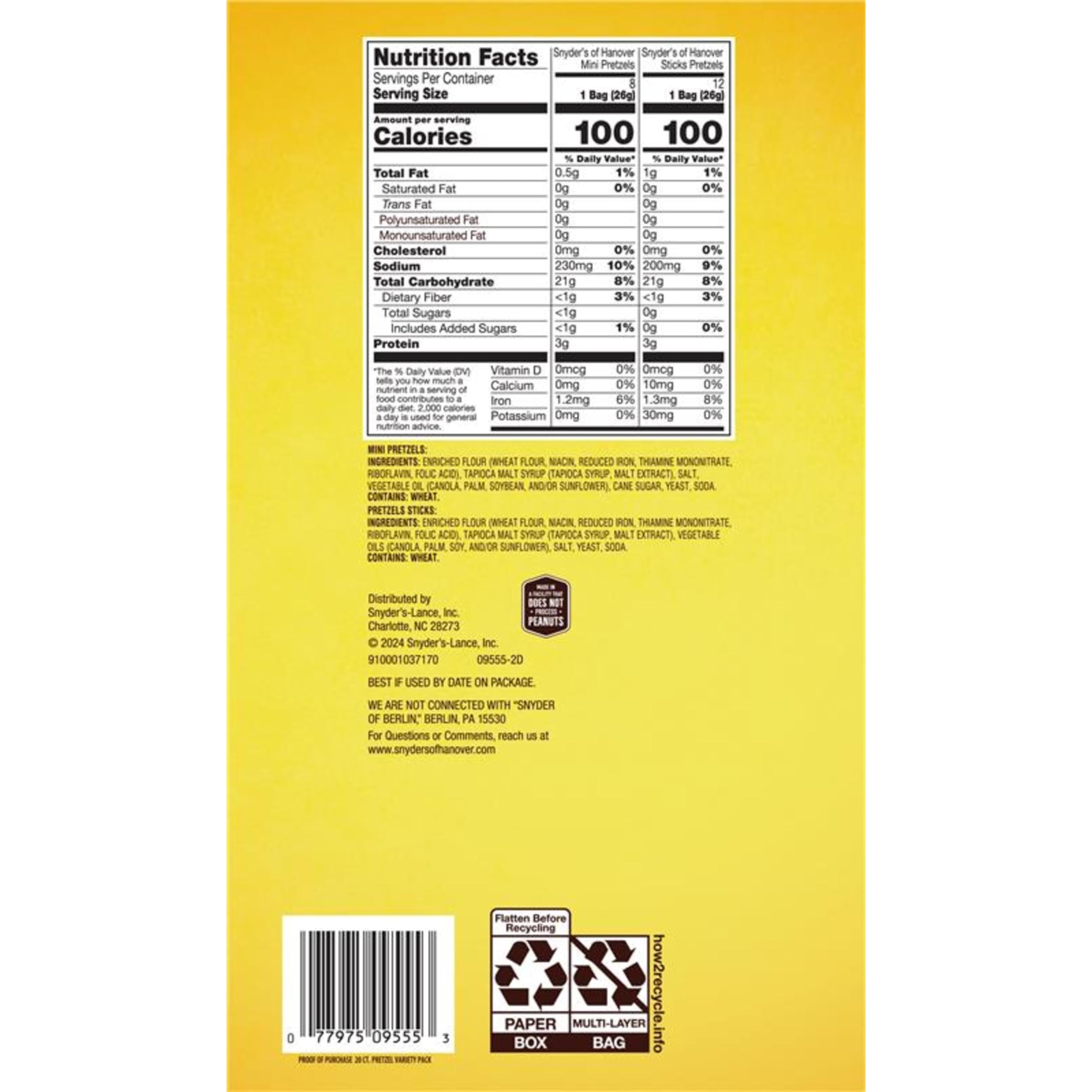 On-the-go Snyder's pretzels snack packs for school or sports