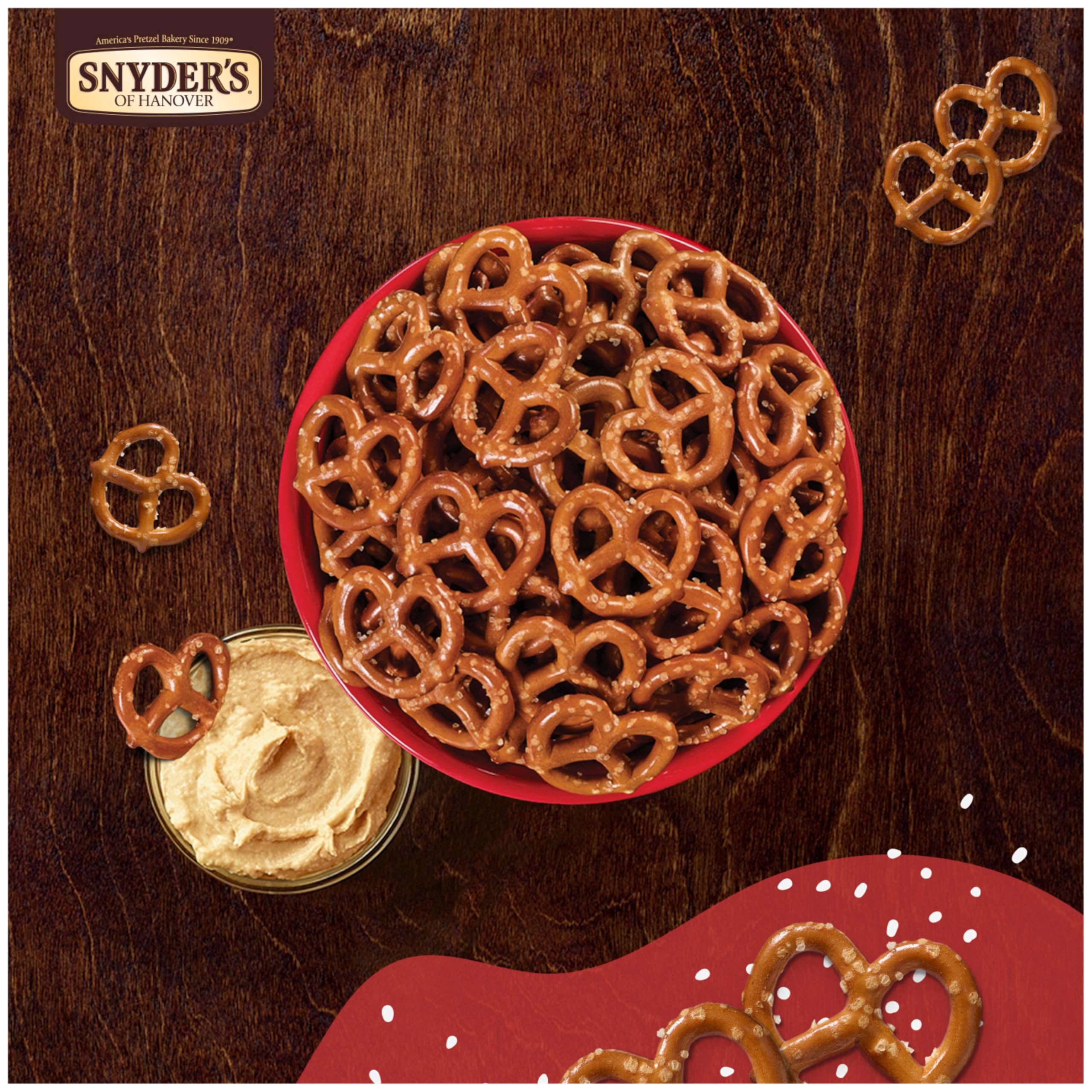 Open bag of Snyder's mini pretzels showcases shareable snack.
