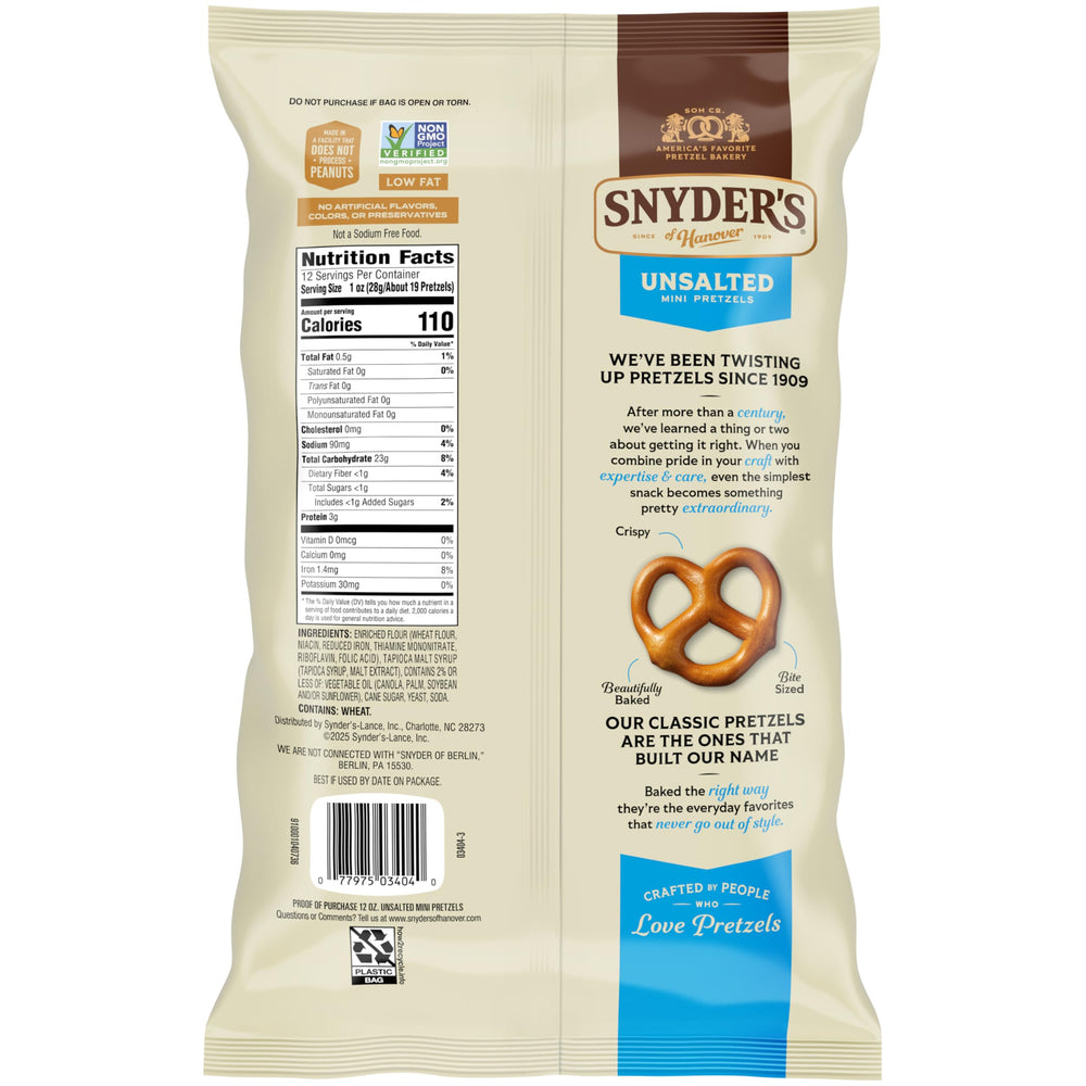 Packaging of Snyder's pretzels in a 12-ounce bag for on-the-go