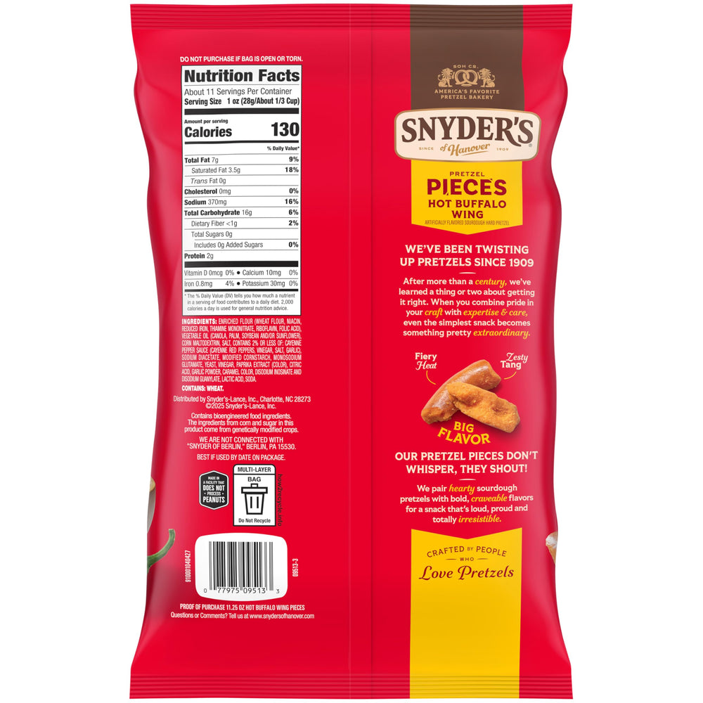 Snyder's of Hanover peanut-free facility indicator on pretzel pieces