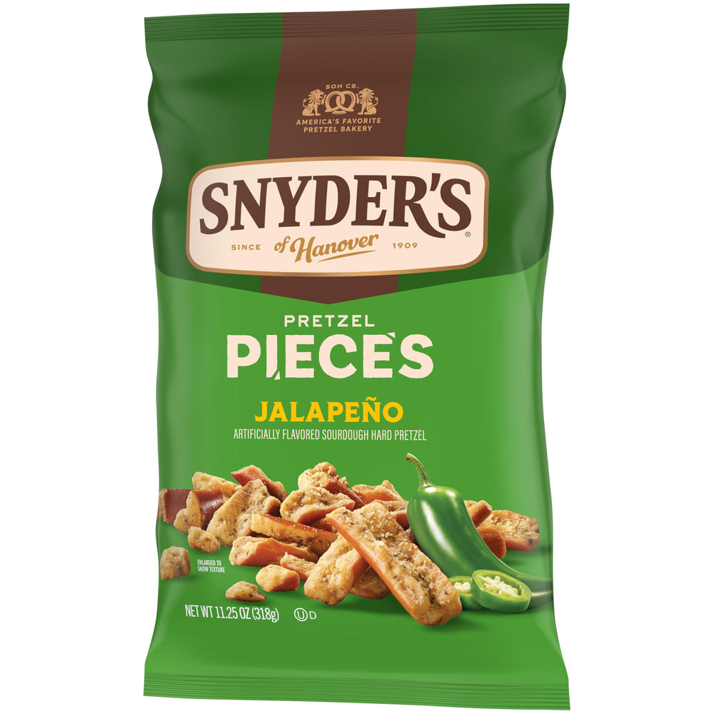 Snack-time setup with Snyder's jalapeño pretzel pieces for midday boost