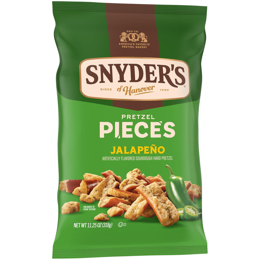 Cross-section texture of Snyder's pretzel pieces shows hearty crunch