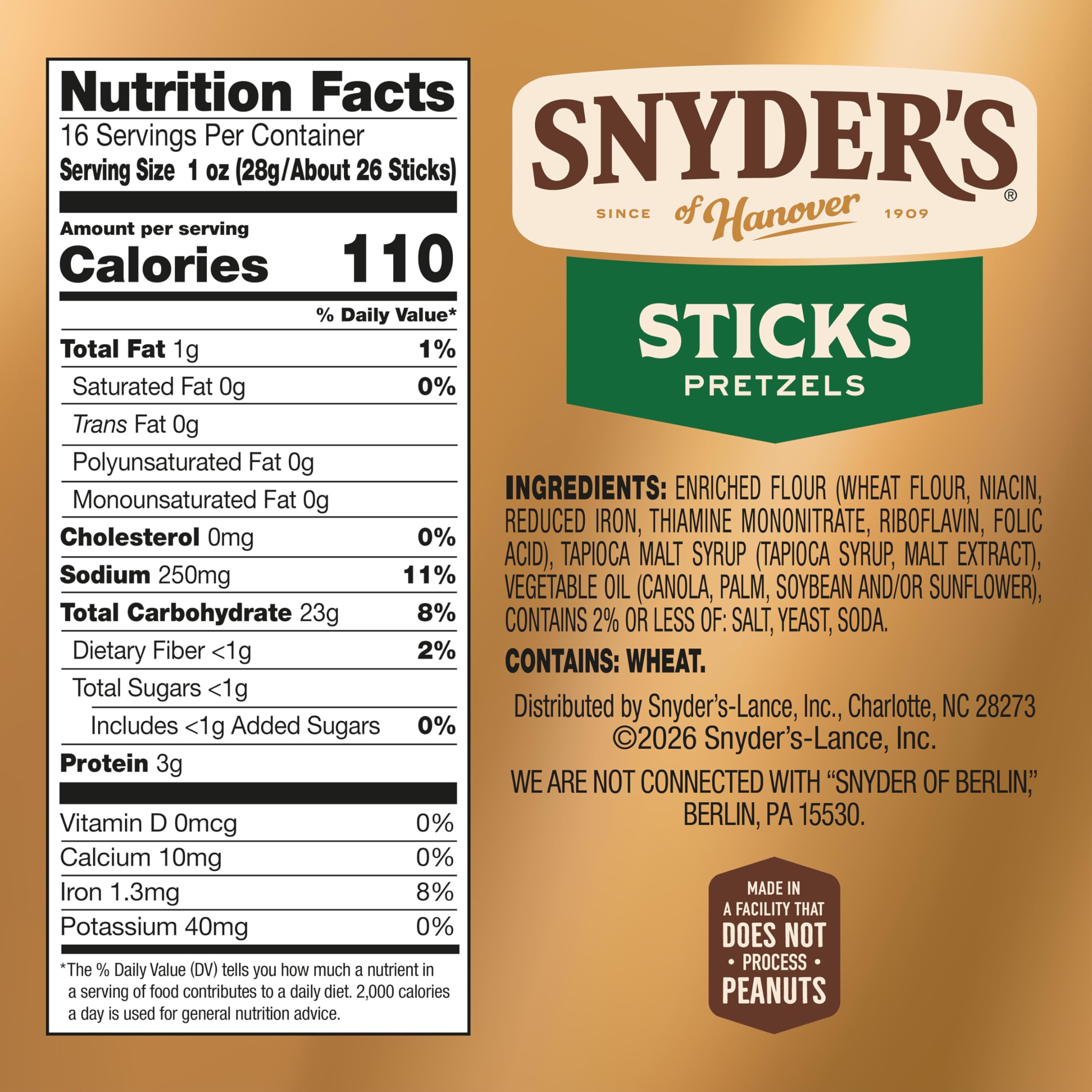 Snyder's of Hanover Sticks Pretzels close-up—classic flavor, kid-friendly snack.
