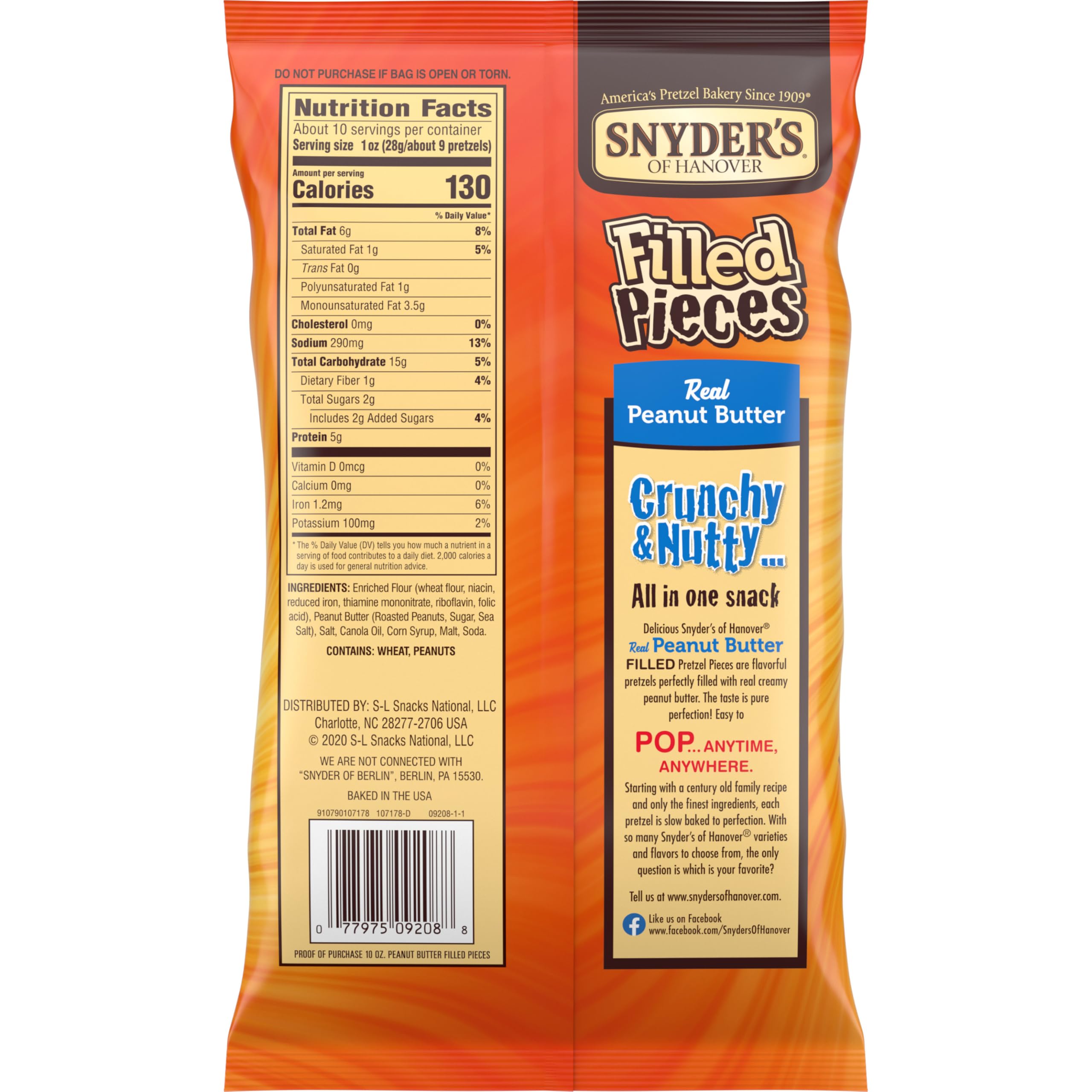 10-ounce bag packaging showcasing Snyder's pretzels, great for sharing.