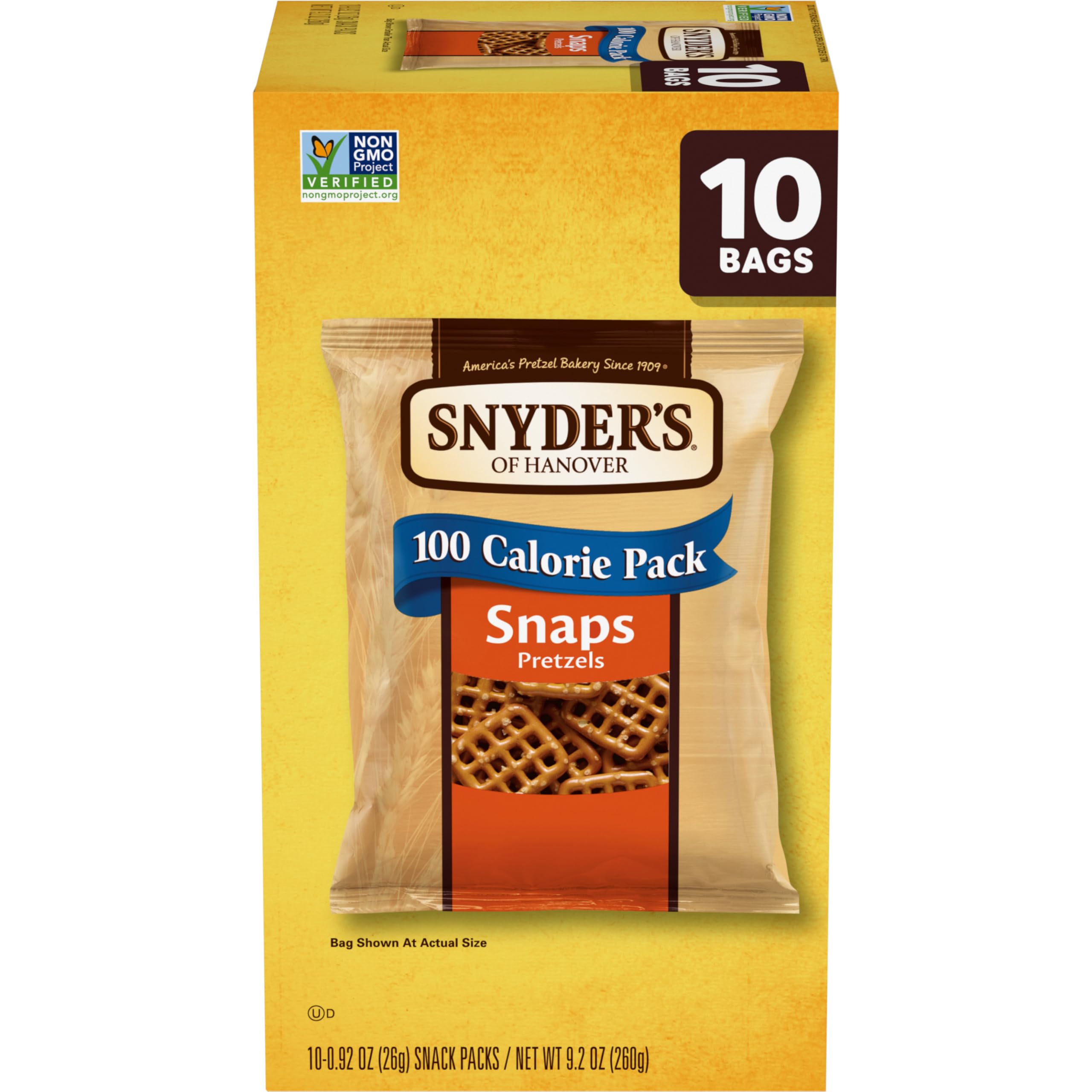 Snyder's of Hanover Snaps packaging shown, a crunchy on-the-go snack option.