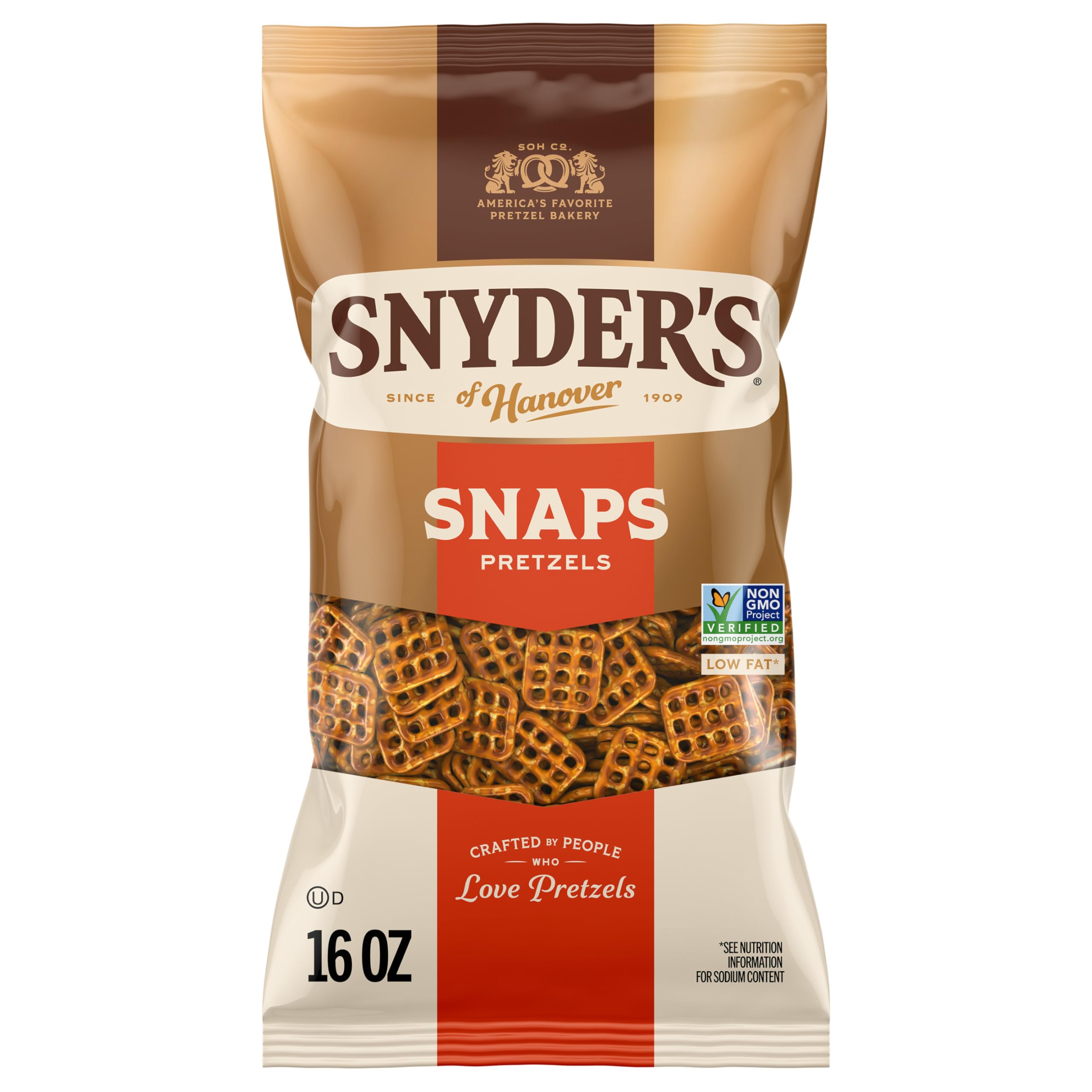 Snyder's of Hanover Snaps Pretzels 16-ounce bag for sharing.