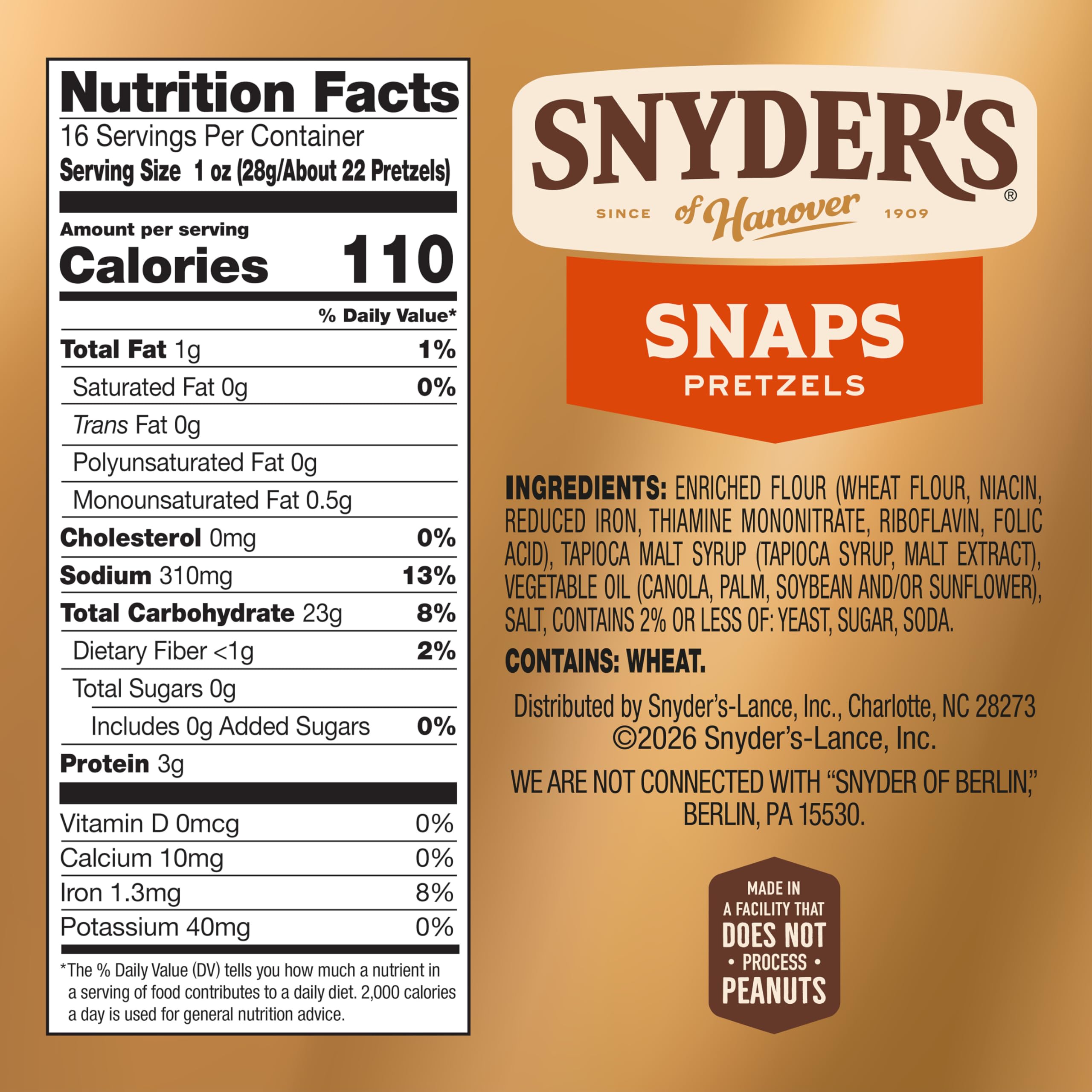 Snyder's of Hanover Snaps Pretzels checkerboard crunch highlights crisp bite.