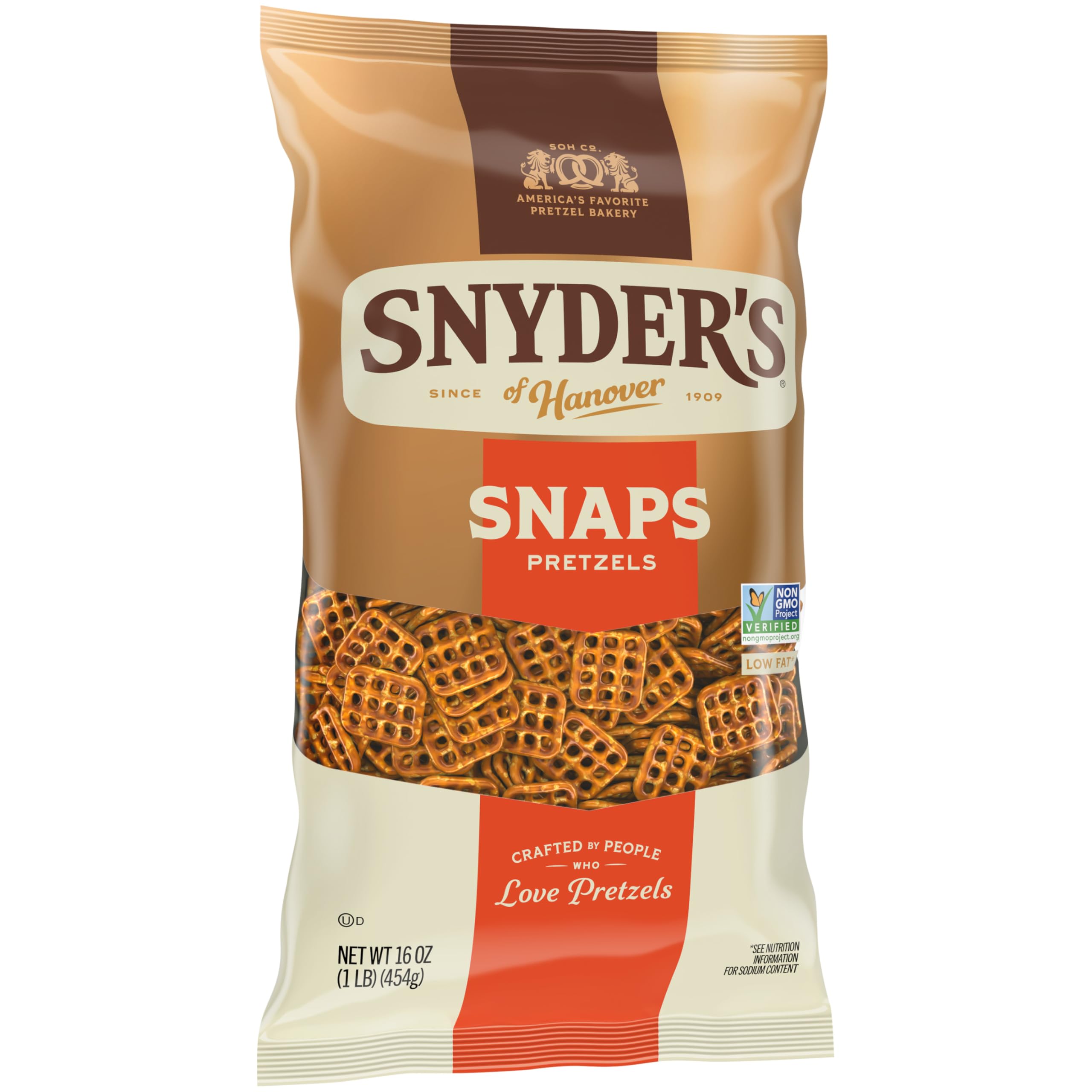 Snyder's of Hanover Snaps Pretzels produced in a peanut-free facility.