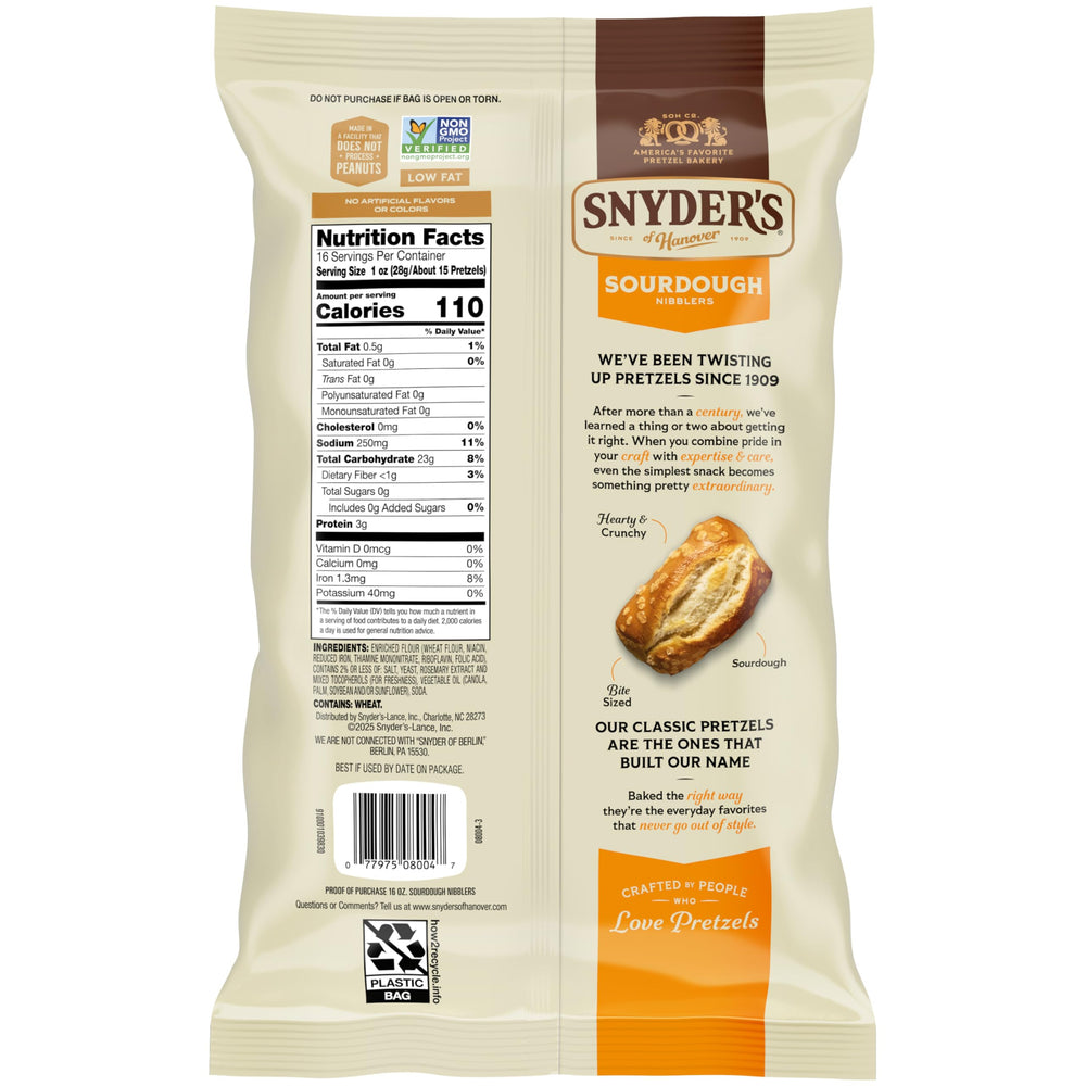Oven-baked Snyder's Sourdough Nibblers lock in authentic crunch.