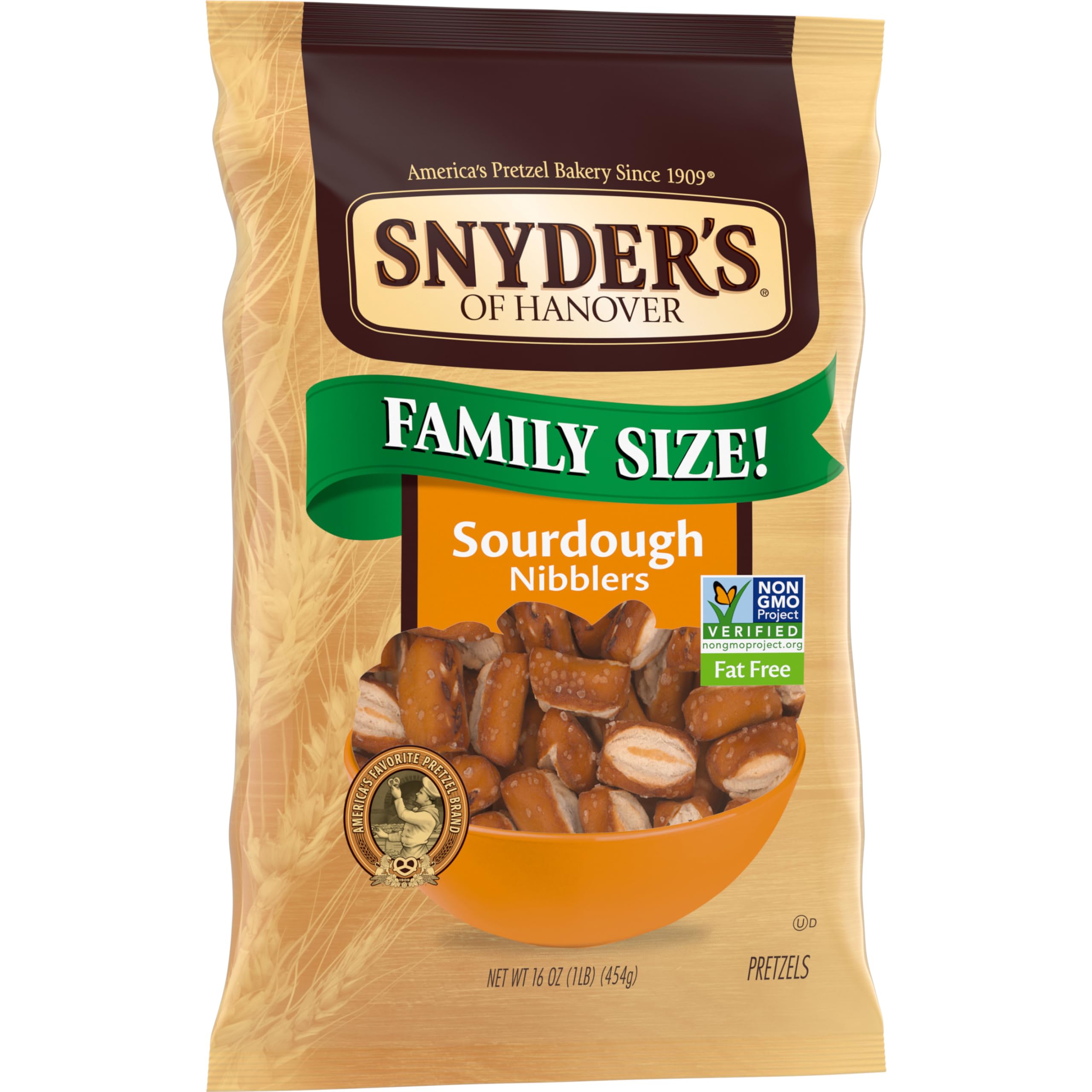 Family-size 16-ounce bag of Snyder's Sourdough Nibblers for sharing.