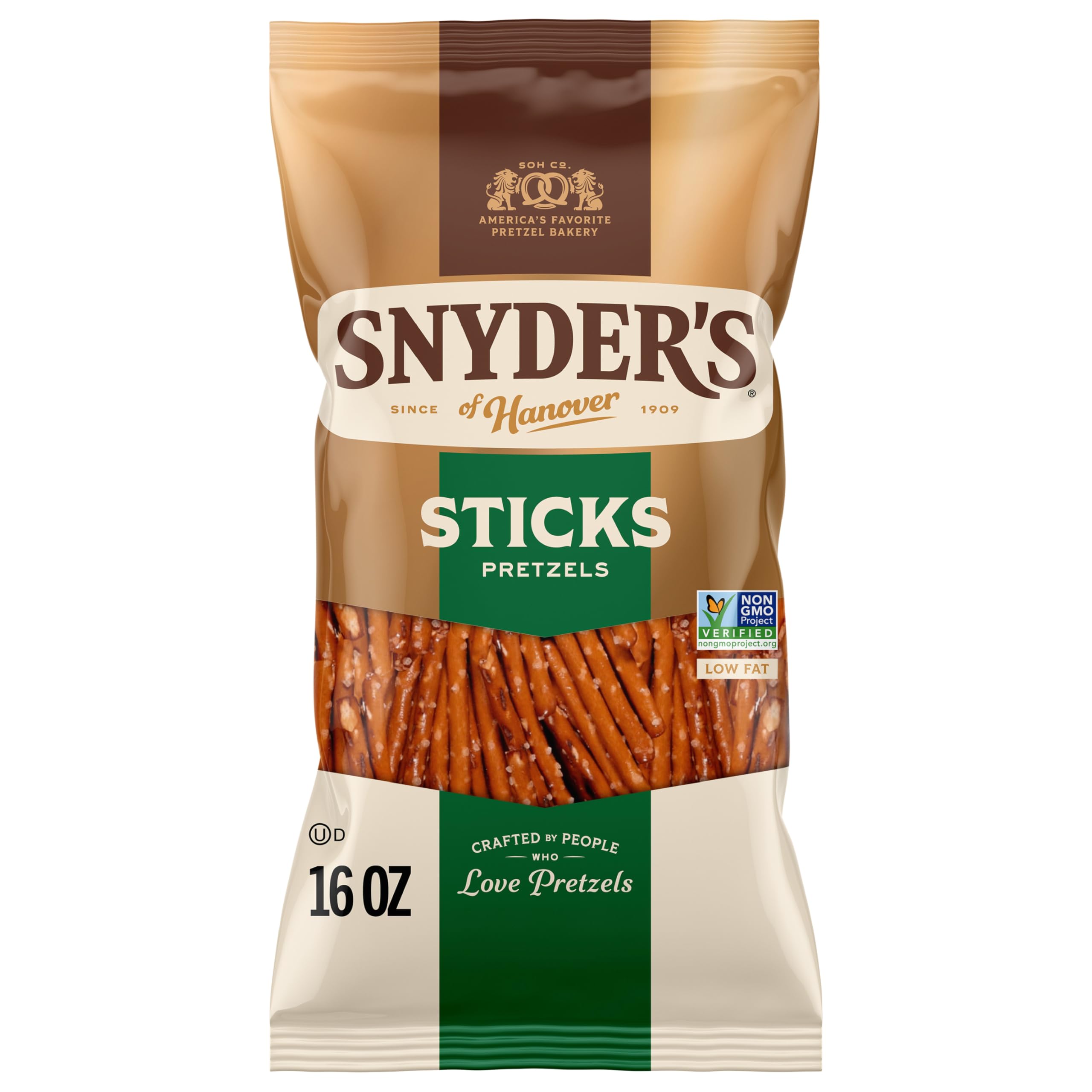 Snyder's of Hanover Sticks Pretzels bag—crunchy snack great for dipping and sharing.