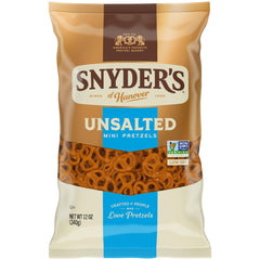 Snyder's of Hanover unsalted mini pretzels in a bag for a crunchy snack