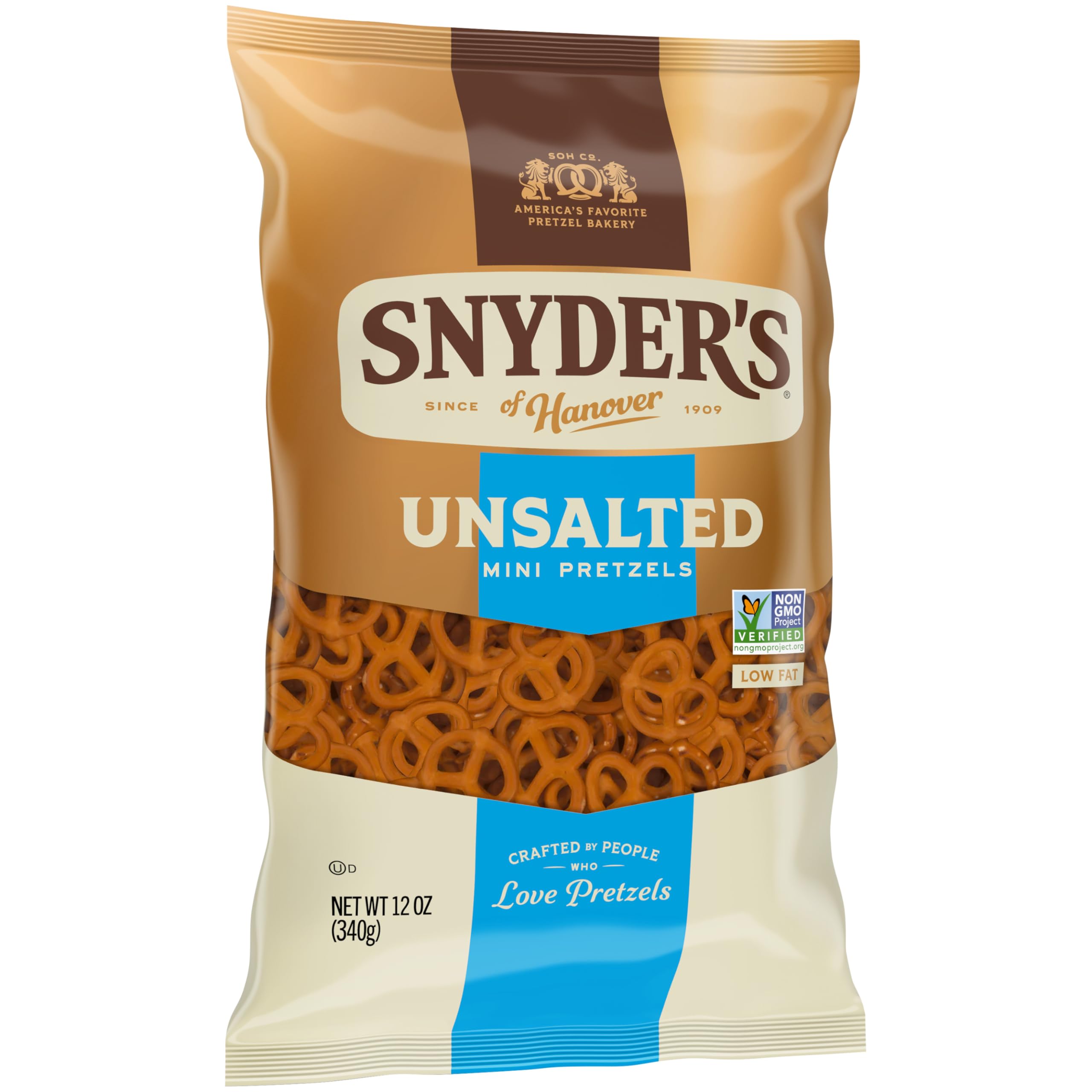 Snyder's unsalted mini pretzels shown in a lunchbox for nut-free snacking