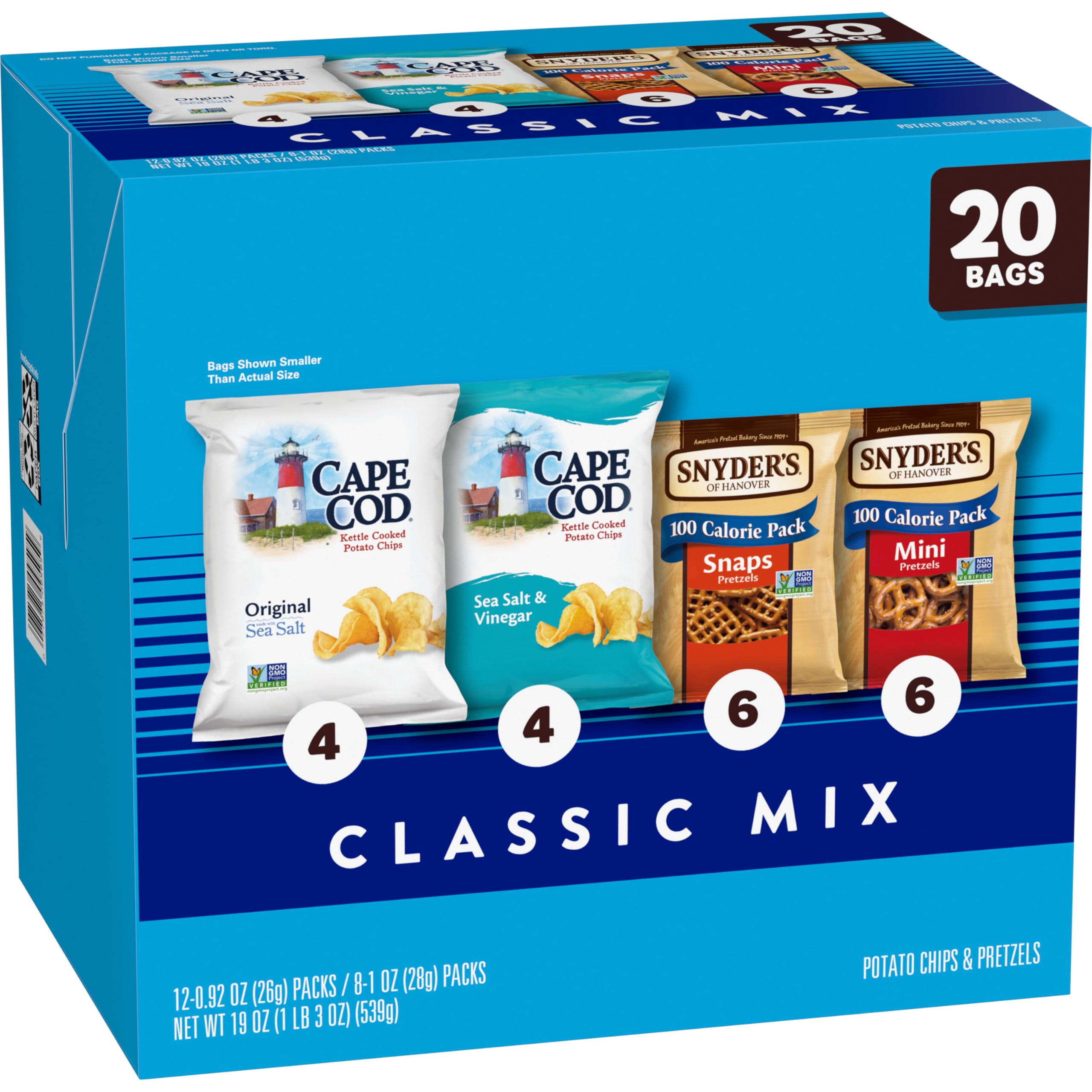 20-count variety snack pack convenient for sharing or travel