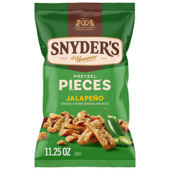 Snyder's of Hanover jalapeño pretzel pieces bag showcases bold crunch for snacking