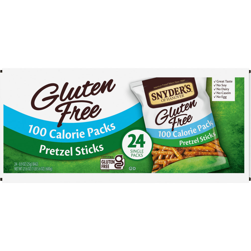 On-the-go packaging for travel, lunchboxes, or office breaks with Snyder's pretzels.