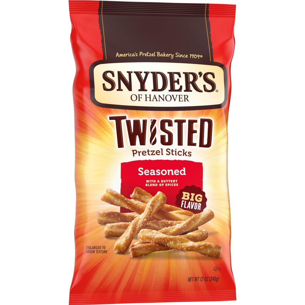 Single Snyder's pretzel stick showing airy texture and seasoning.