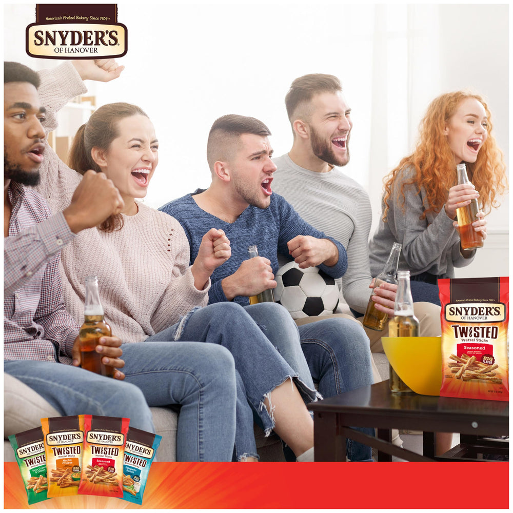 Tabletop scene with Snyder's twisted pretzels ready for gathering.