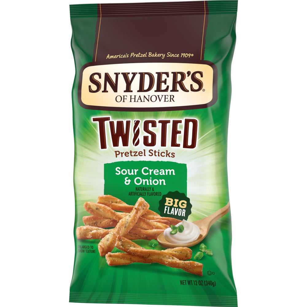 Snyder's sour cream and onion pretzels arranged on a snack board with dip
