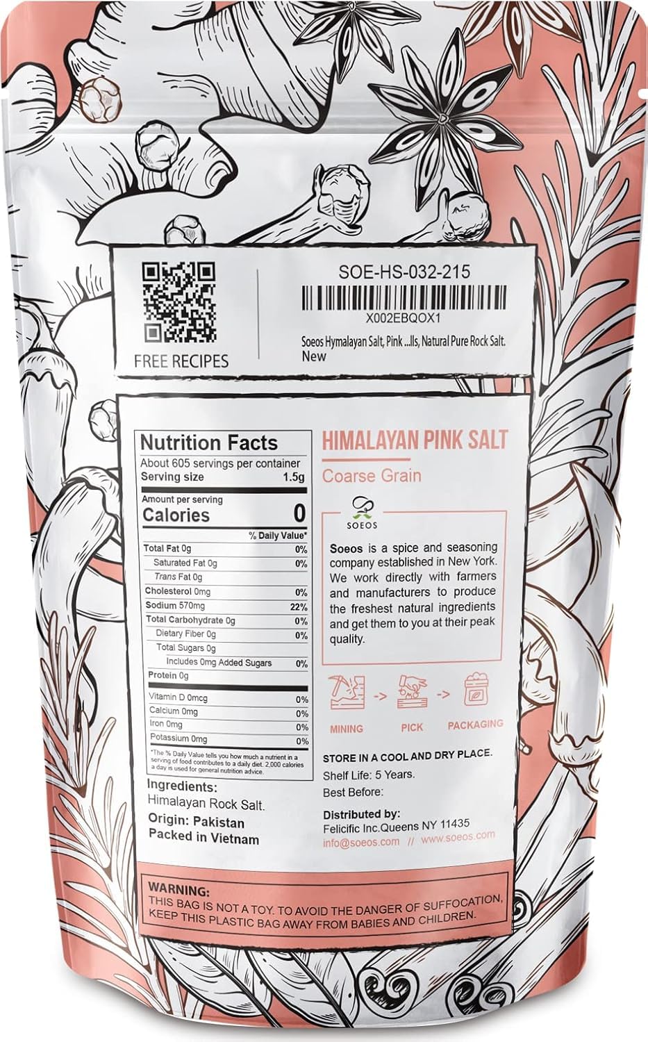 Soeos Himalayan Pink Salt in a glass jar showing vibrant crystals for cooking.