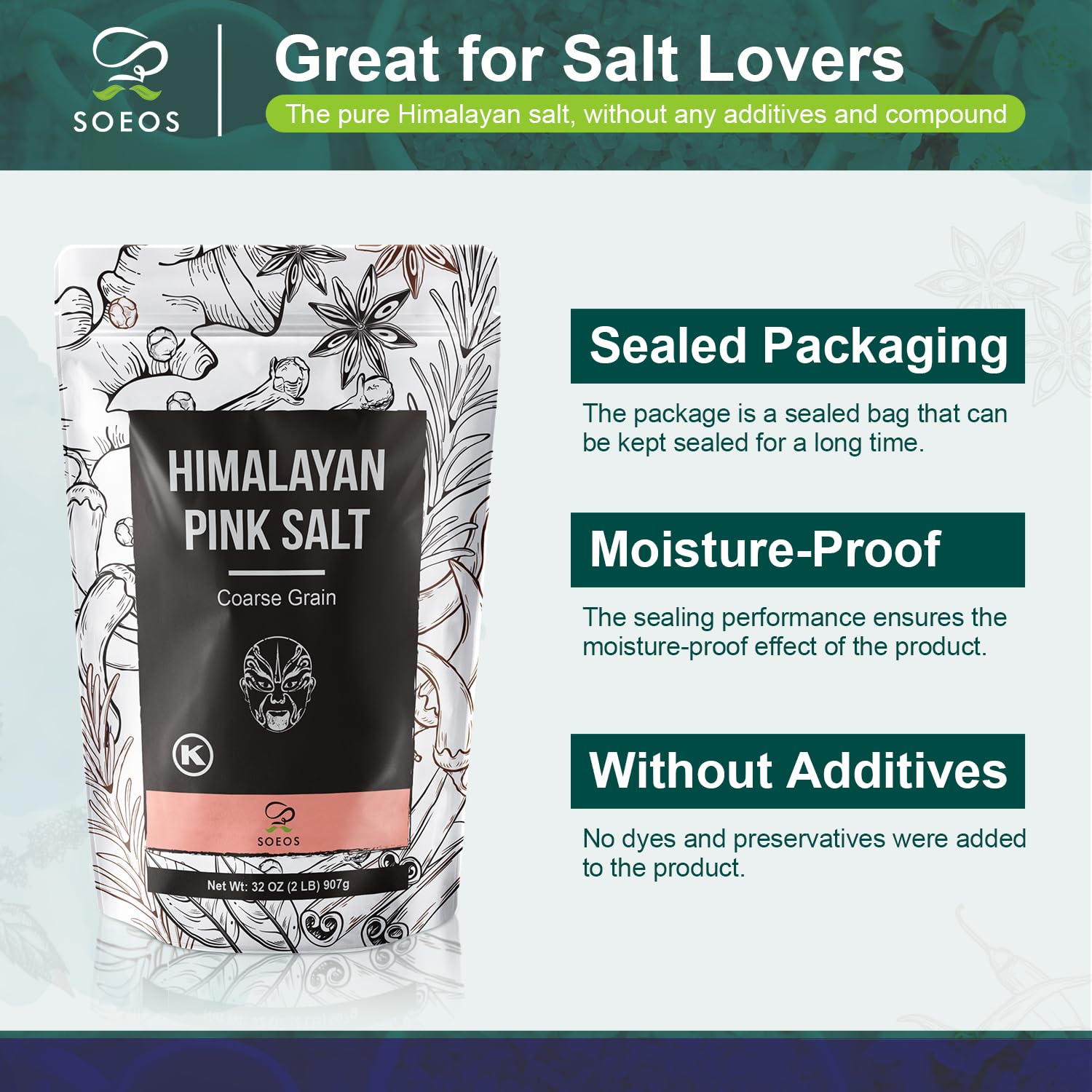 Soeos Himalayan Pink Salt in a kitchen scene for everyday meals.