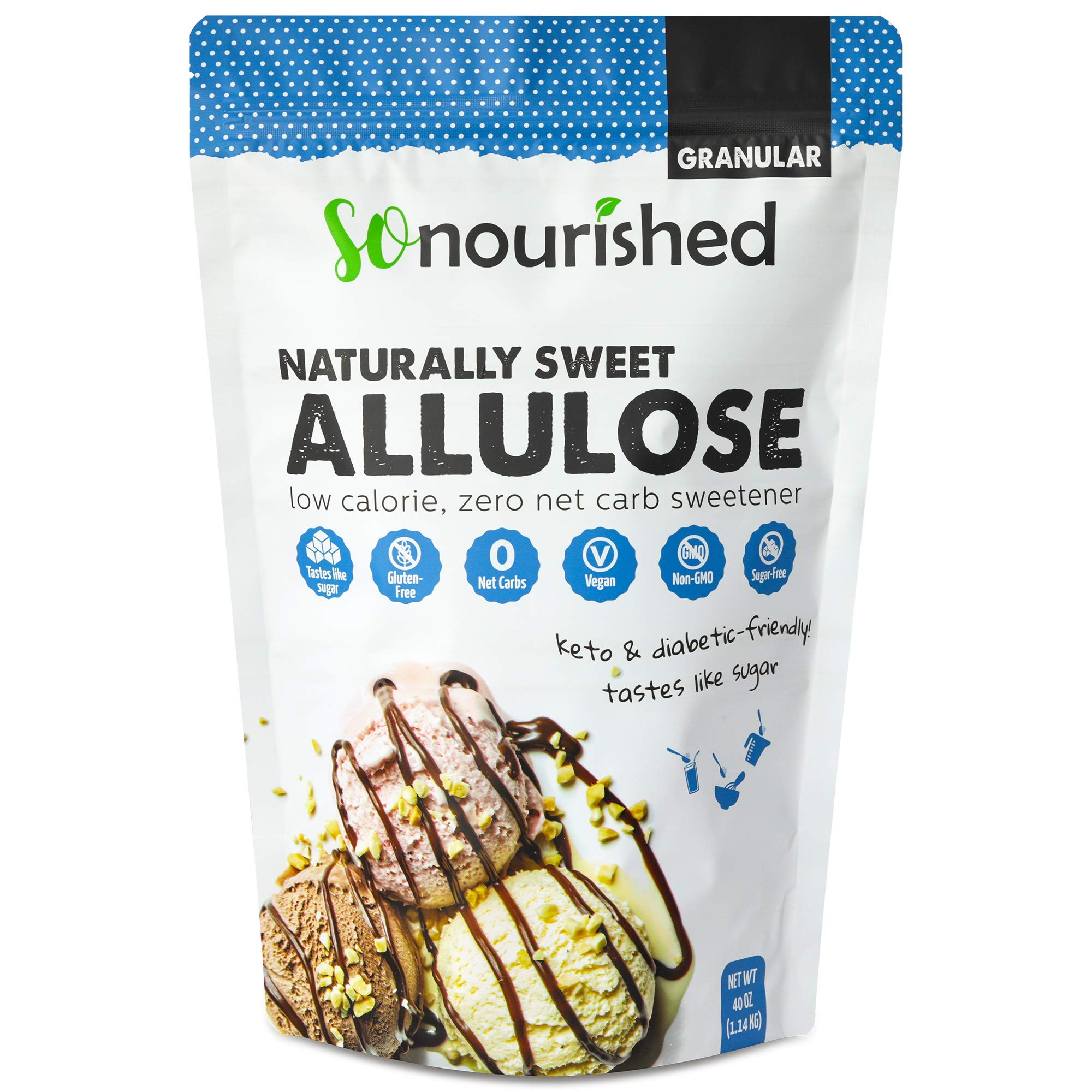 So Nourished Allulose bottle pour shows zero calorie sweetness for everyday use
