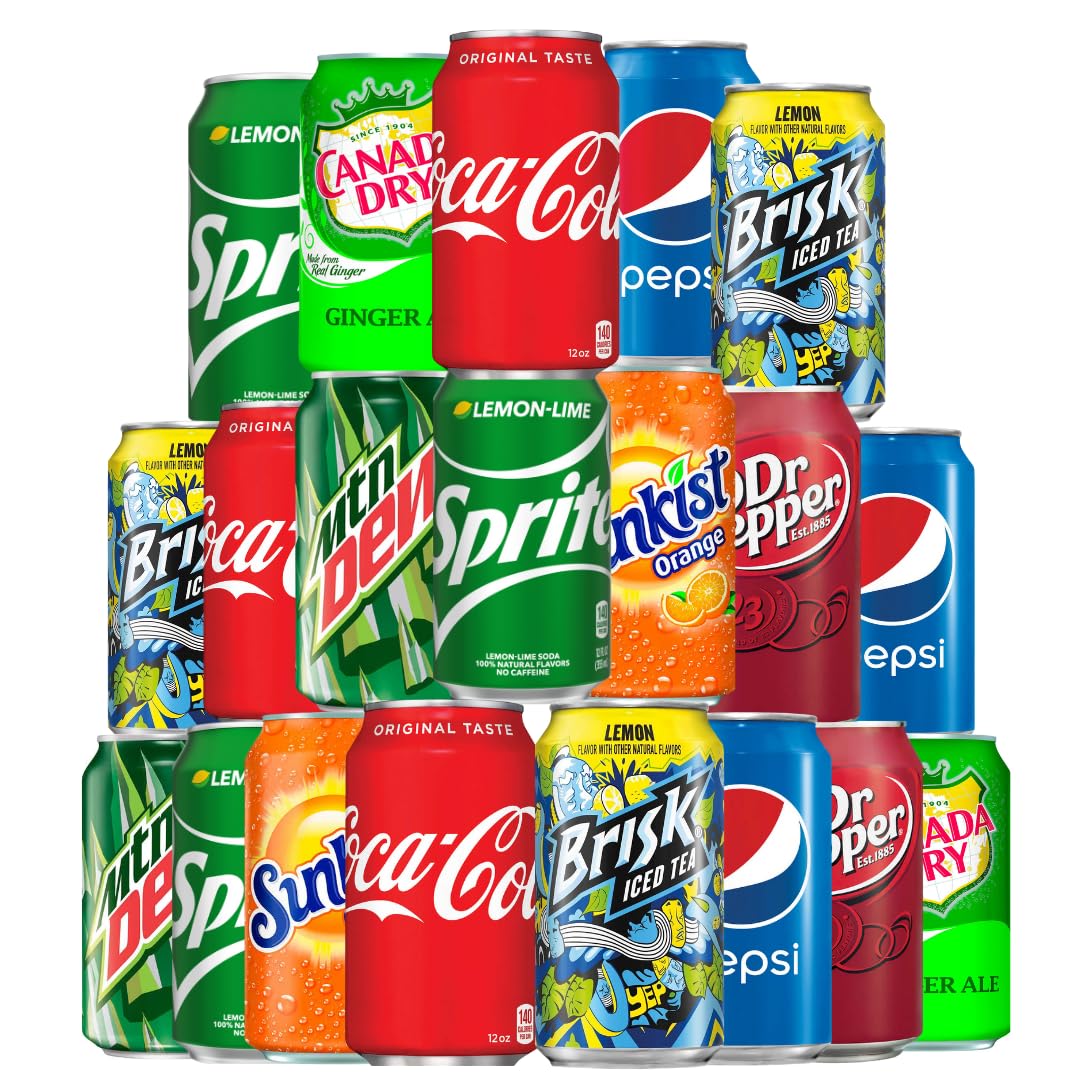 Soda Soft Drink Variety: 18-pack of eight flavors for everyday refreshment.