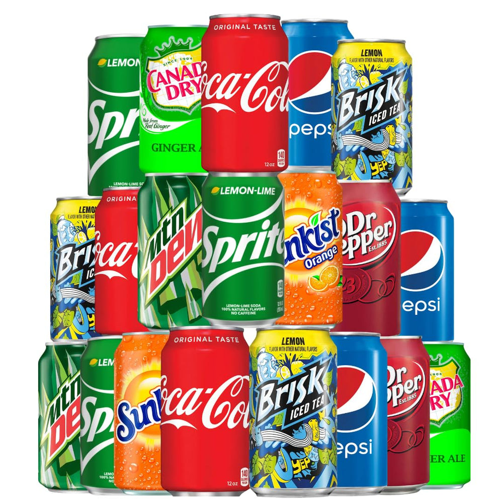 Soda Soft Drink Variety: 18-pack of eight flavors for everyday refreshment.