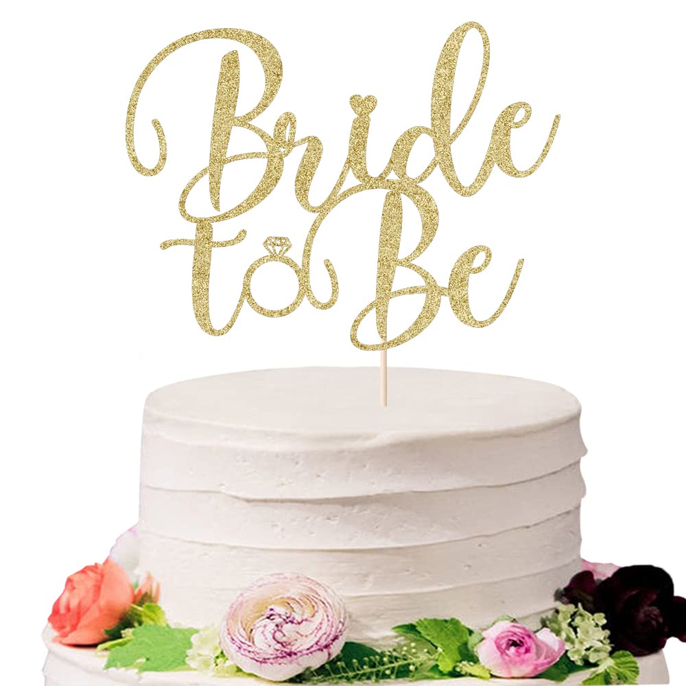 Sodasos Glitter Bride to Be Topper on a golden cake elevates celebration.