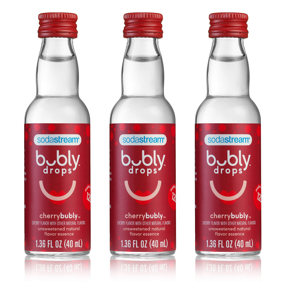 SodaStream bubly Drops Cherry bottle adds cherry flavor to home sparkling water.