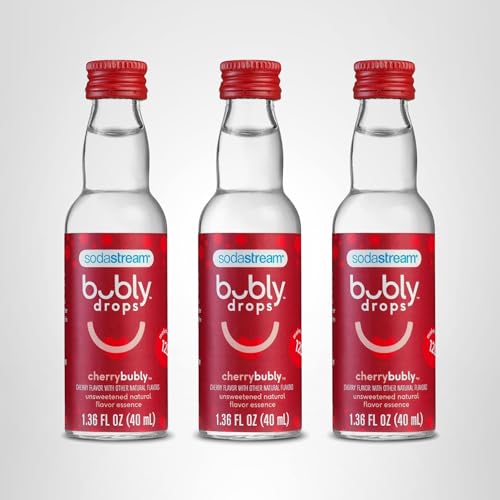 Bright kitchen scene with SodaStream bubly Drops Cherry for home flavoring.