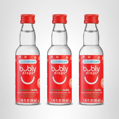 SodaStream bubly Drops strawberry bottle in glass with refreshing fizz effect
