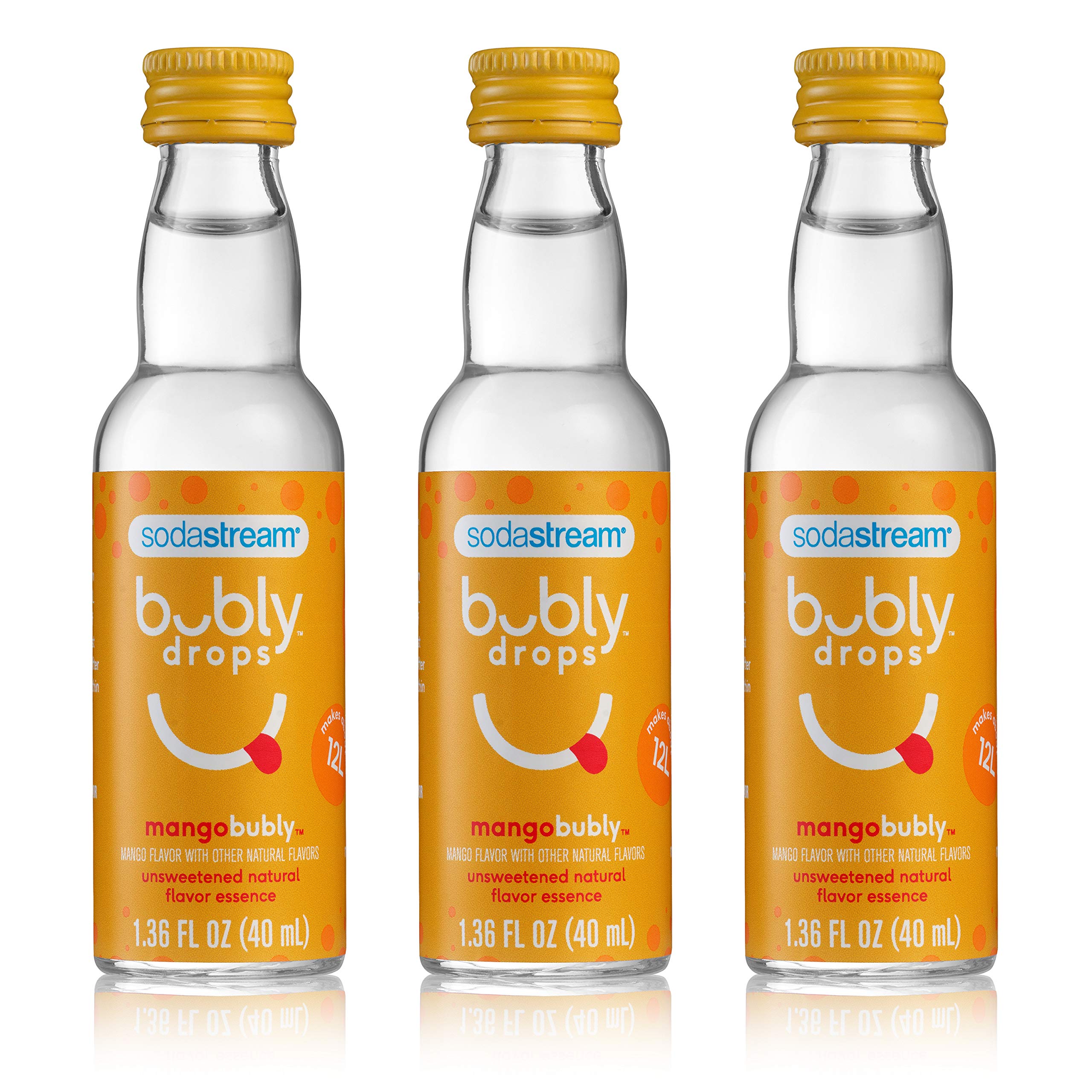 Sodastream Bubly Drops Mango bottle pack highlights convenient home flavoring.
