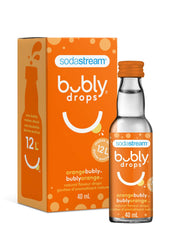 Sodastream Bubly Drops Orange label closeup showing flavor concentrate
