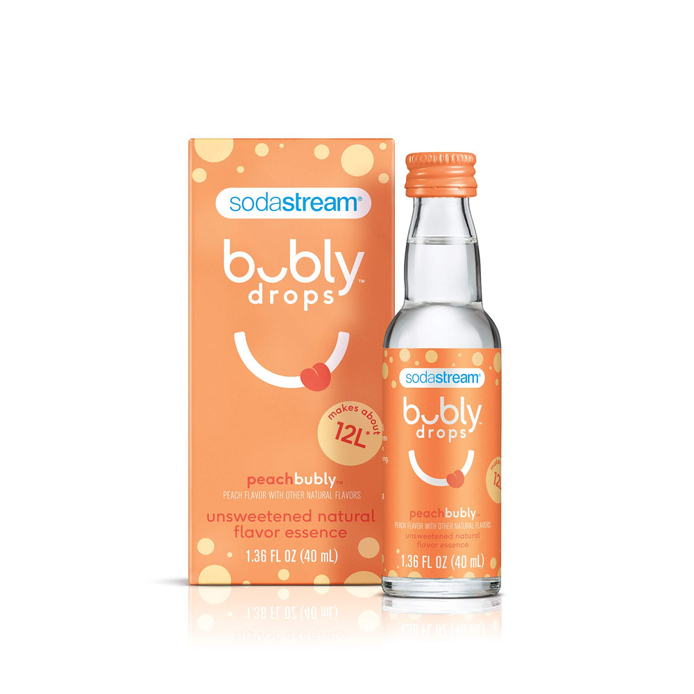 Close-up of bubly Drops Peach 40 ml bottle with peach aroma