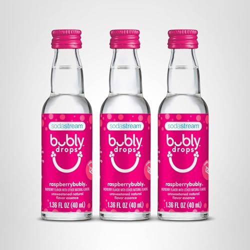 SodaStream Bubly Drops Serving Glass ready for a bubbly Raspberry drink.