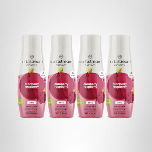 Sodastream Cranberry Raspberry 4-pack box on shelf for easy home flavoring.
