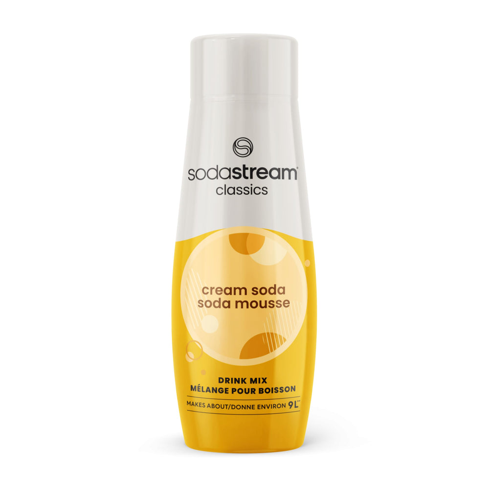 SodaStream Cream Soda Syrup bottle boosts homemade sparkling drinks with creamy flavor.