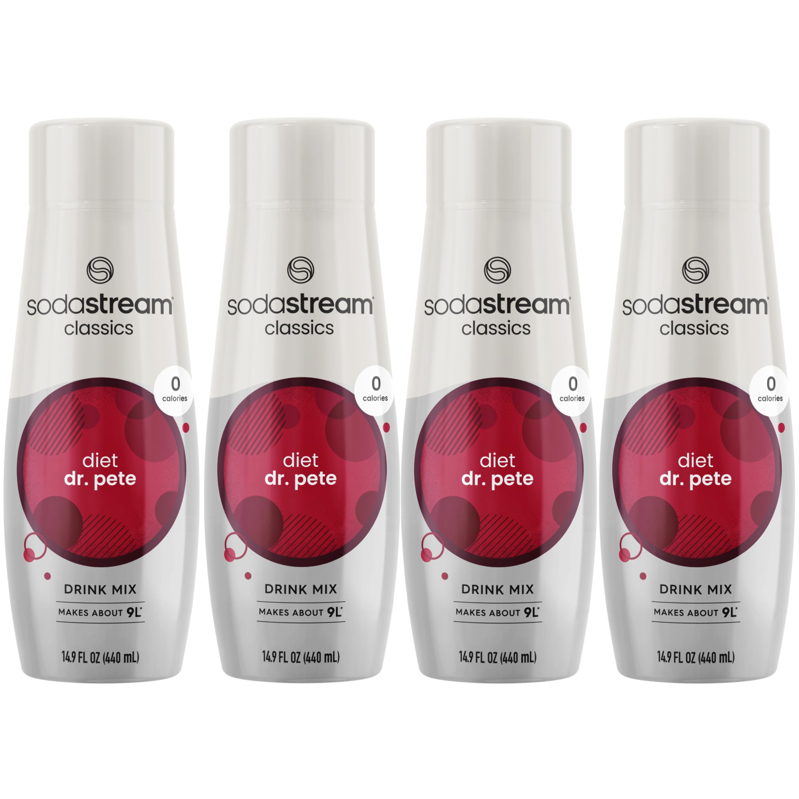 SodaStream Diet Dr Pete bottle on stand, zero-calorie flavor option.