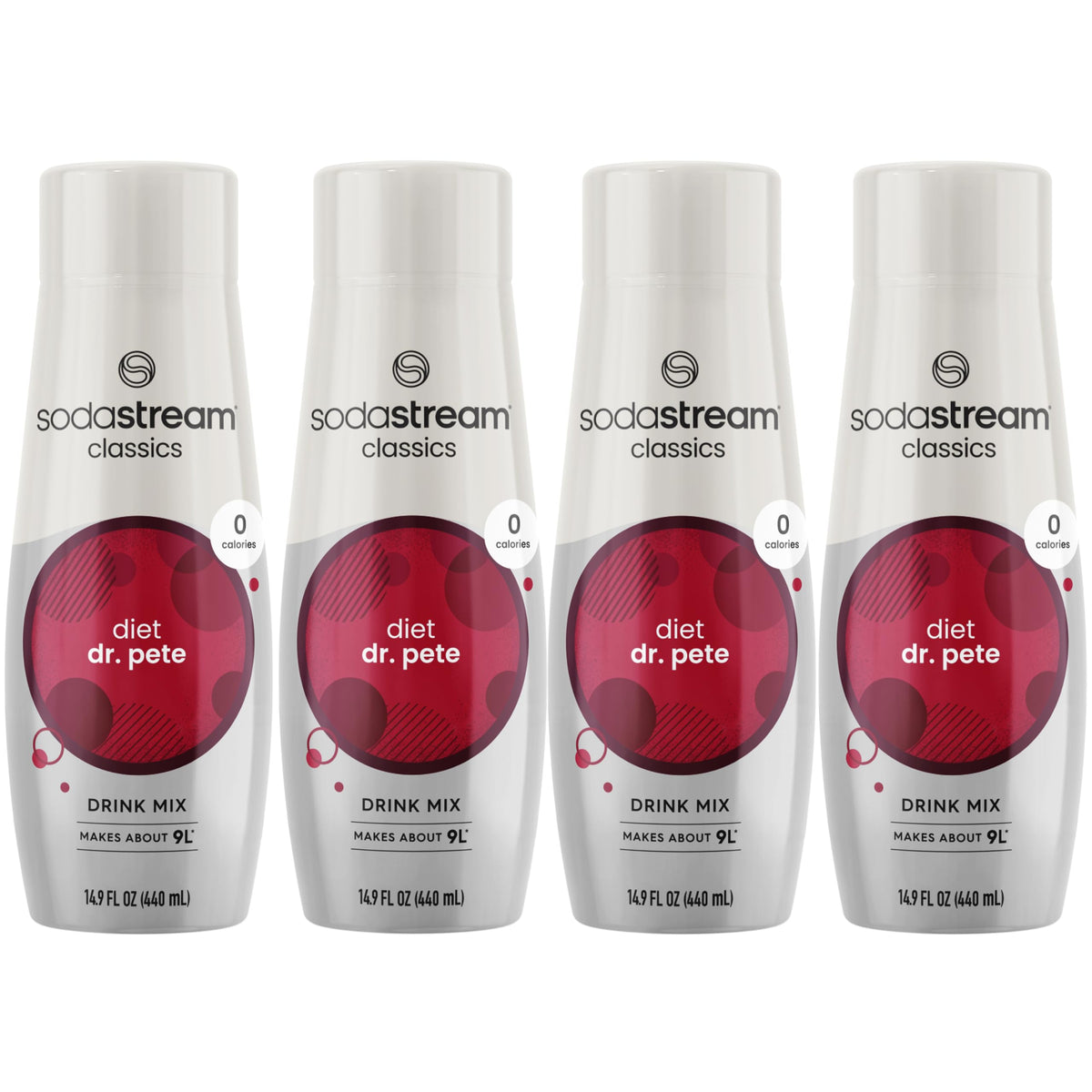 SodaStream Diet Dr Pete bottle on stand, zero-calorie flavor option.