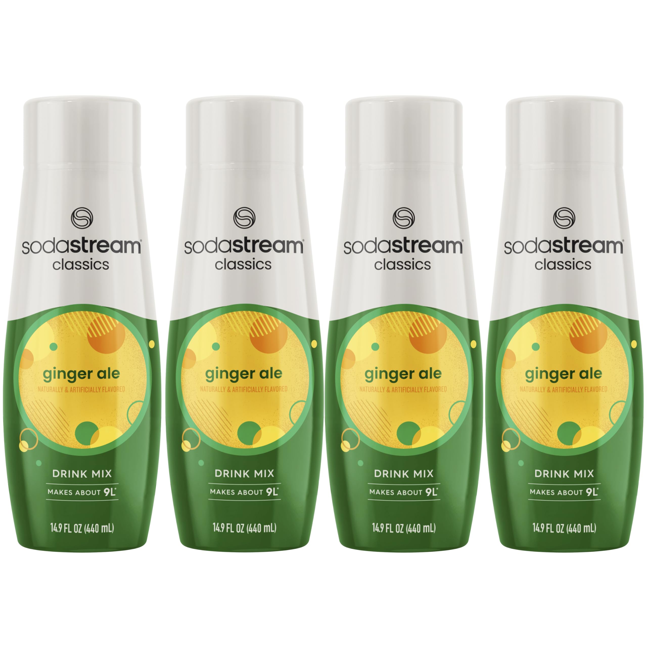 SodaStream Ginger Ale 440ml 4-pack bottle on a kitchen shelf ready to fizz