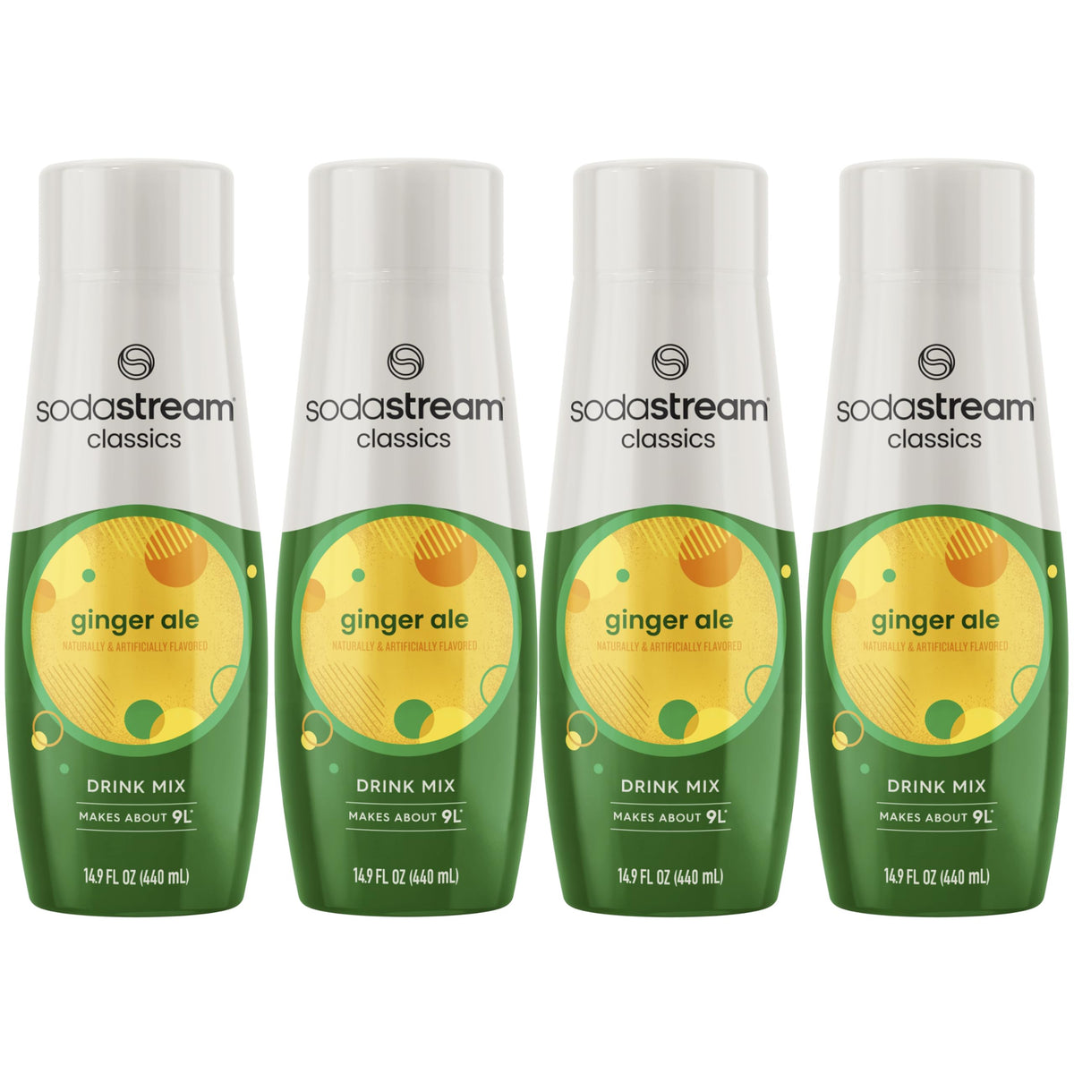 SodaStream Ginger Ale 440ml 4-pack bottle on a kitchen shelf ready to fizz