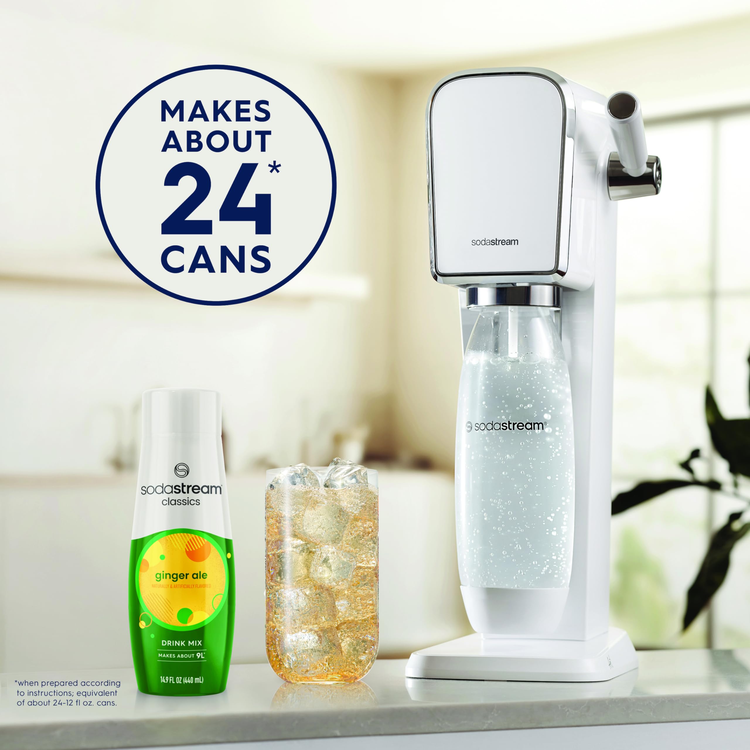 Close-up of the SodaStream Ginger Ale label showing lower sugar option