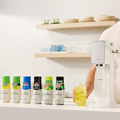 Sodastream MTN Dew Diet mix poured into glass shows refreshing zero-calorie option.