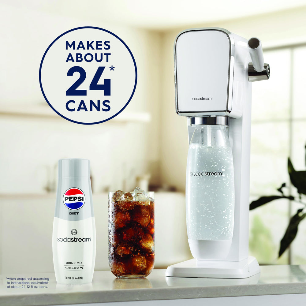 Sodastream Pepsi Diet mix dispenser setup for convenient at-home flavoring.