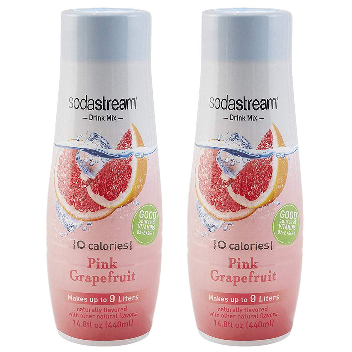 SodaStream Pink Grapefruit zero-calorie bottle ready for refreshing sparkling water at home.