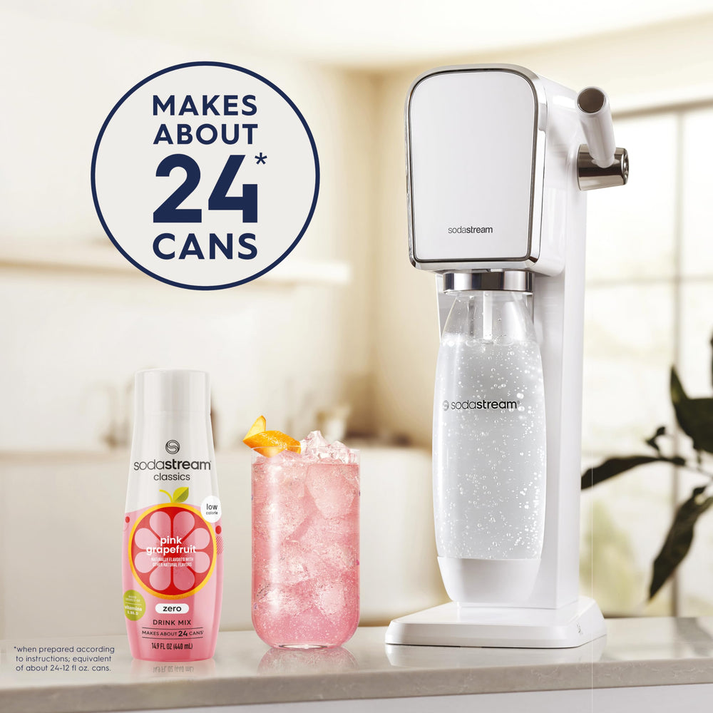 Sodastream Pink Grapefruit Zero Calorie glass with friends enjoying sparkling water.