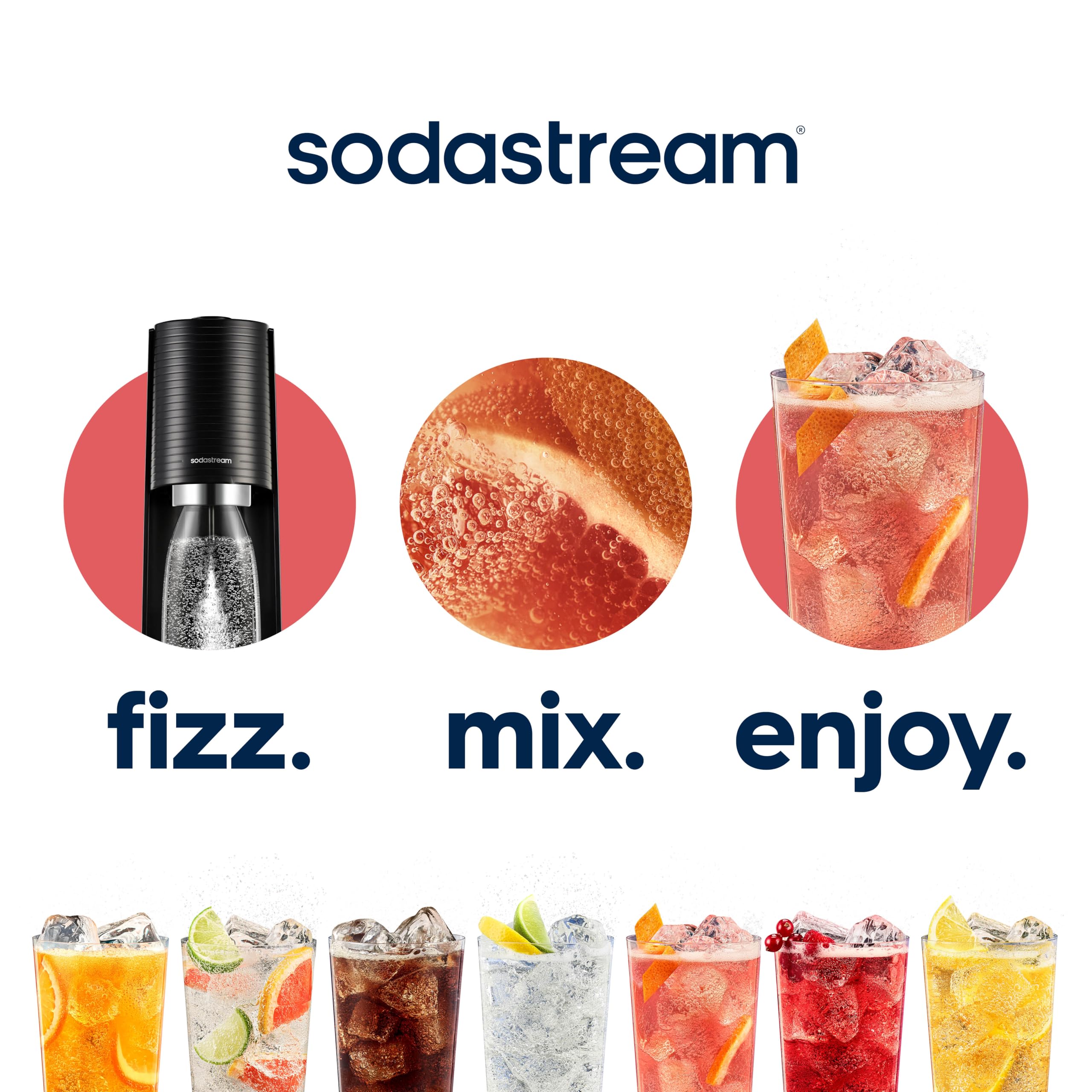 Sodastream Pink Grapefruit Zero Calorie text on bottle, signaling no sugar option.