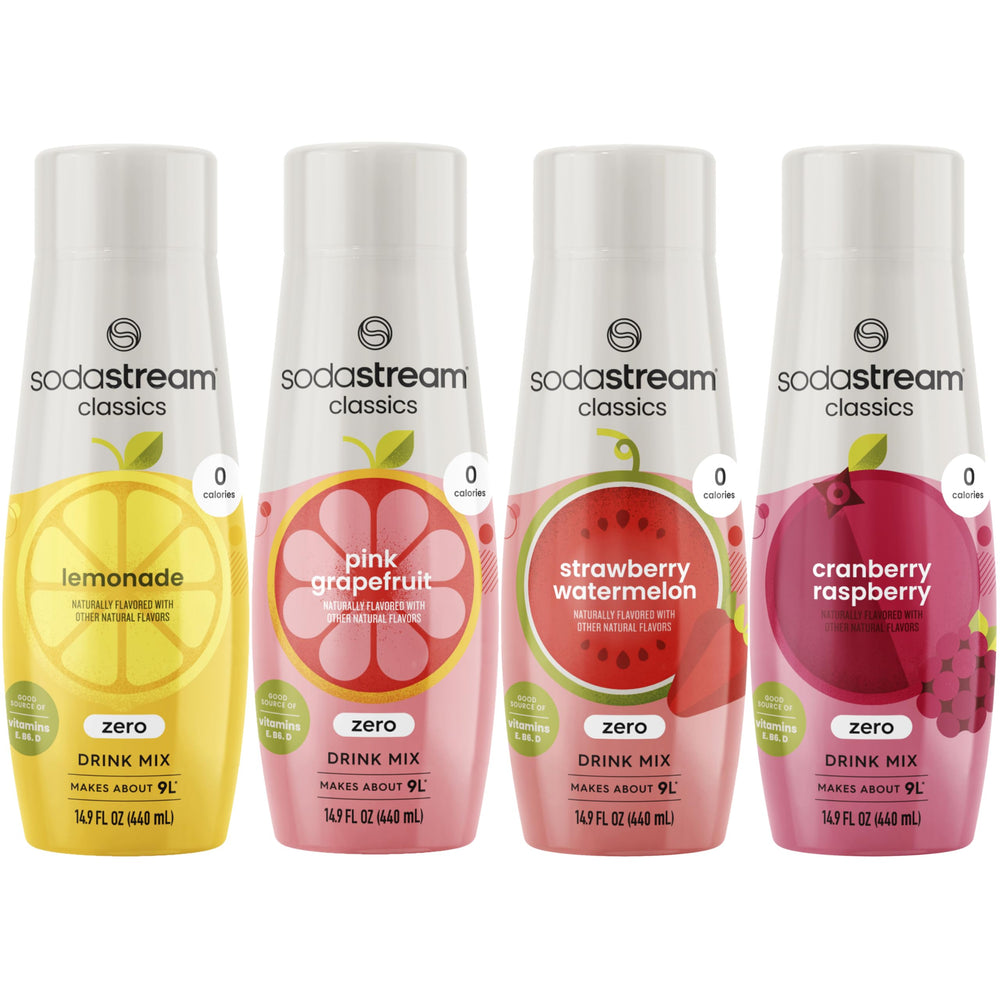 Sodastream zero pink grapefruit being poured into a sparkling glass for a refreshing low-calorie drink