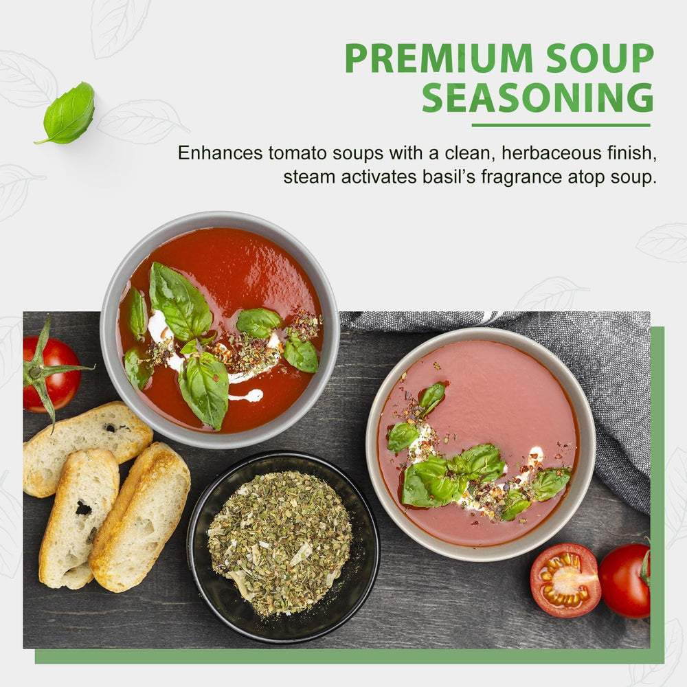 Soeos basil leaves for pesto and marinara to enhance savory notes.